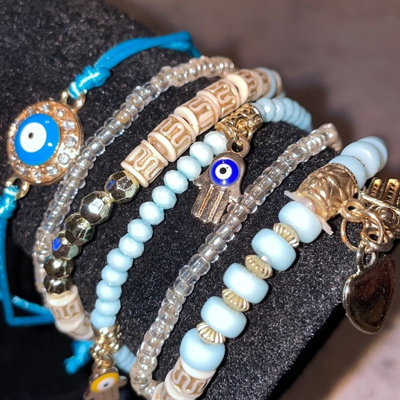 6 pc Yoga Evil Eye Mix Matched Beautiful Bracelet Boho Chic Hippie Retro Vibe! - Picture 3 of 7